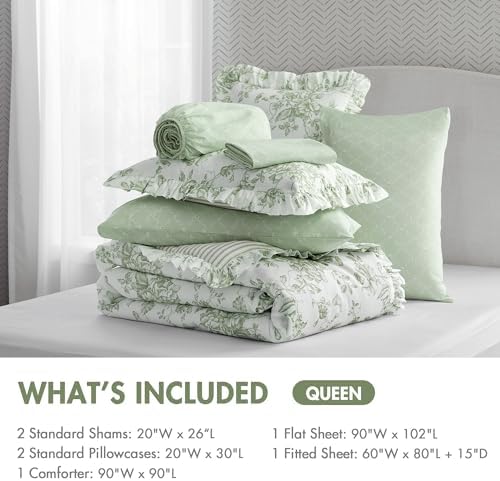 Madison Park Essentials Green Floral Comforter Set with Sheets Queen,7pc