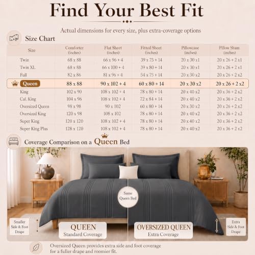 CozyLux Queen Comforter Set Dark Grey - 7 Pieces Bed in a Bag
