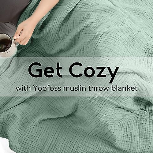 Yoofoss Muslin Blanket 100% Organic Cotton Throw Large 50" x 60" for Bed Couch Summer Gauze Blanket for Adults Lightweight and Breathable Dark Green