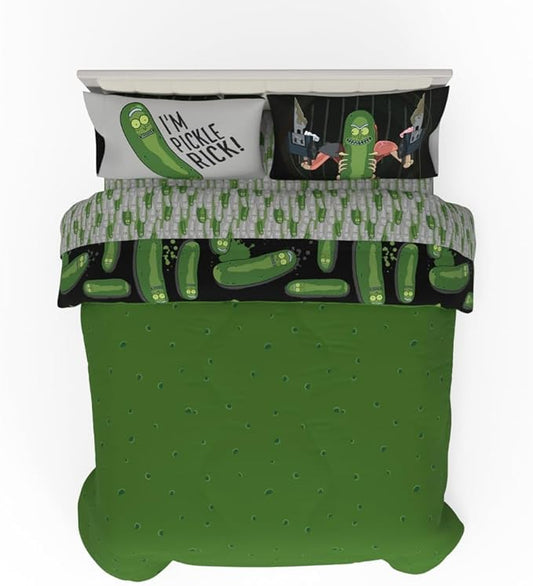 Rick & Morty Bedding 7 Piece Super Soft Cozy Reversible Comforter and Sheet Set with Sham, Queen, (Officially Licensed Product) By Franco