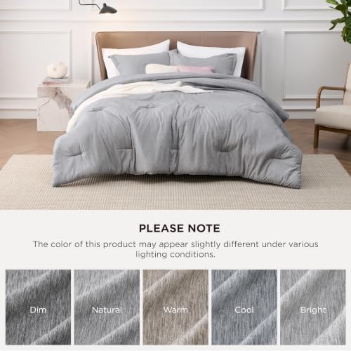 Bedsure Light Grey Queen Comforter Set, Cationic Dyed Bedding Set 3 Pcs
