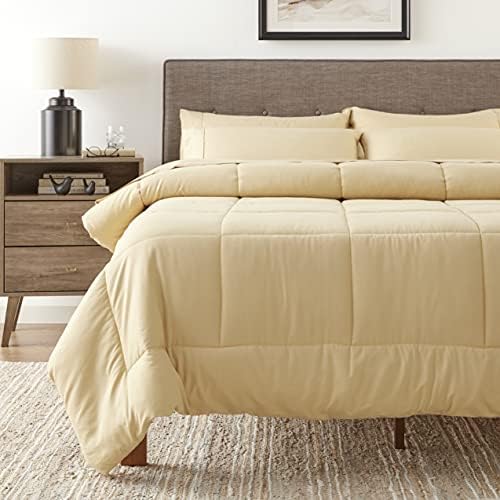 Sweet Home Collection 7 Piece Comforter Set Bag Solid Color All Season Soft Down Alternative Blanket & Luxurious Microfiber Bed Sheets, Camel, Queen