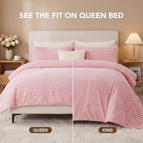 HYLEORY Fluffy Twin Comforter Set 2 Pieces - Fleece Fluffy Soft & Warm Plush Pink Comforter Sets, Luxury Fuzzy Bedding Sets, All Season Heavy Bed Set Twin Size with 1 Pillowcase
