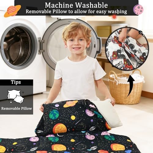 Toddler Nap Mat for Preschool 50''x30'' Sleeping Mat with Removable Pillow and Minky Blanket for Kids Ages 3-7 Roll Up Soft Sleeping Bag for Boys Girls Kindergarten Daycare Sleepover