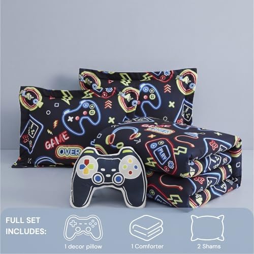 Boys Full Size Bedding Set -4 Pieces Gamer Bedding Full Size Comforter Sets