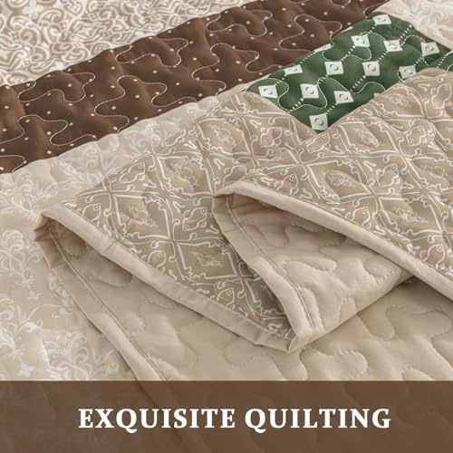 WONGS BEDDING Khaki Quilt King Size (110" x 90"), Soft Stripe Bedspreads