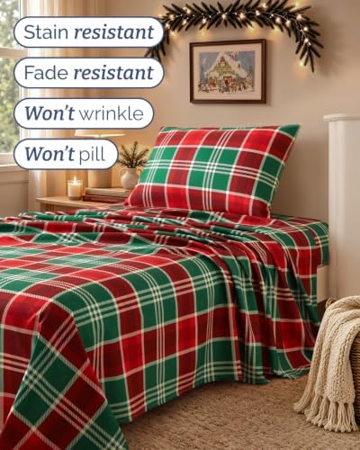 Christmas Sheet Set, Highland Tartan, Holiday Xmas Bedding Set - Twin XL