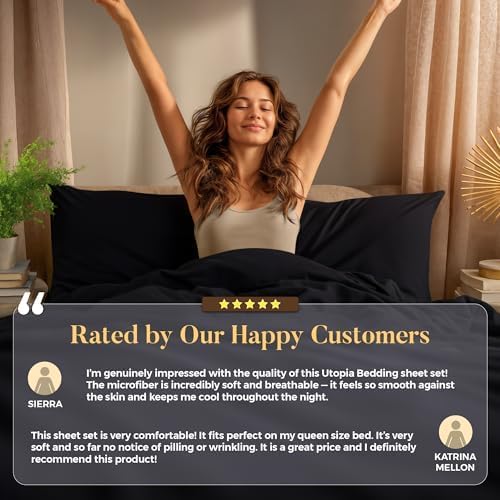 Utopia Bedding Twin Sheet Set – 3 Piece Bed Sheets for Twin Size Bed, Soft and Breathable Microfiber, Includes 1 Fitted Sheet, 1 Flat Sheet and 1 Pillowcase (Black)