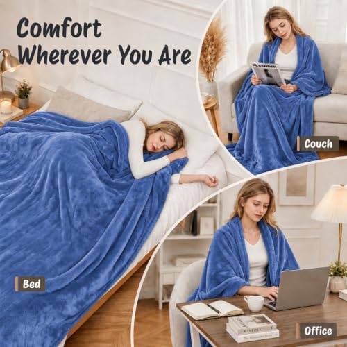 Eydna Electric Heated Blanket Queen Size 84"×90" Dual Control, 5 Heating Settings & 10Hs Auto Off, Overheat Protect, Energy Efficient, for Sofa & Bed, Machine Washable Gifts for Family, Denim Blue