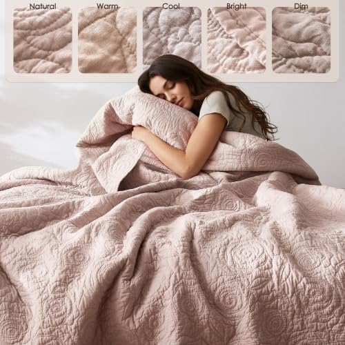 WDCOZY 100% Cotton Twin Size Quilt Bedding Sets Floral Rosette Pink