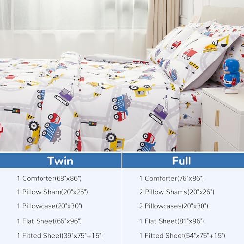 Viviland Kids Twin Bedding Sets, Boys Comforter, White Car