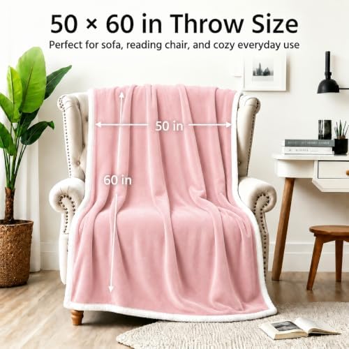 Electric Heated Throw Blanket 50" x 60", Soft Flannel Heating Blanket for Couch, Sofa, Bedroom, 4 Heat Settings, 3H Auto Shut Off, Overheat Protection, Machine Washable, Light Pink