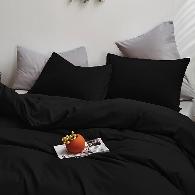 Cottonight Black Comforter Set Queen Men All Black Bedding Set Blanket Quilts Soft Breathable Pure Dark Color Lightweight Bedding Comforter Queen Size Adults Teens