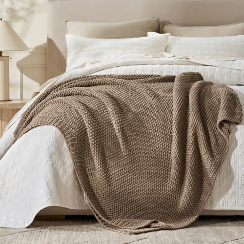 EverGrace Organic Cotton Chunky Knit Throw Blanket, 60 x 80 Stone Taupe
