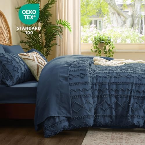 BEDELITE Full Comforter Set 7 Pieces,Boho Bed in a Bag,Navy Blue
