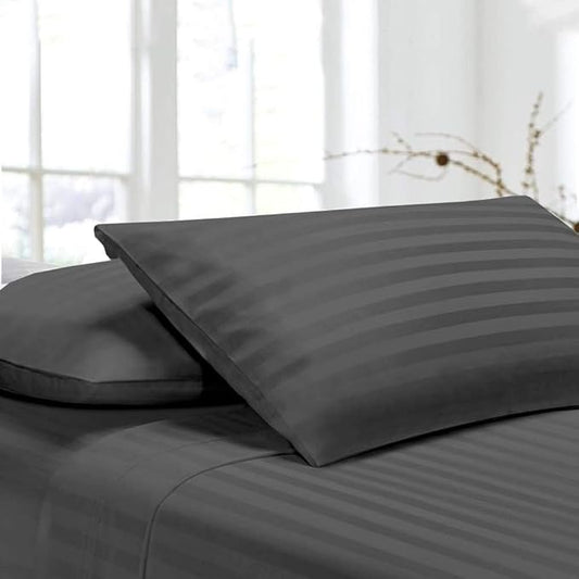 Comfort Beddings Standard Pillowcases Set of 4 – 100% Organic Cotton, 600 Thread Count Sateen, Soft & Comfy Pillow Covers with Envelope Closure, Grey Stripe, Standard Size 20 x 26 Inches