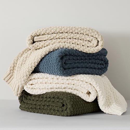 EVERGRACEHOME Chunky Chenille Knit Throw Blanket, 50 x 60, Olive Green