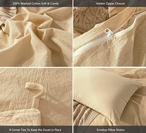 MooMee Duvet Cover Set 100% Washed Cotton Linen Like Queen