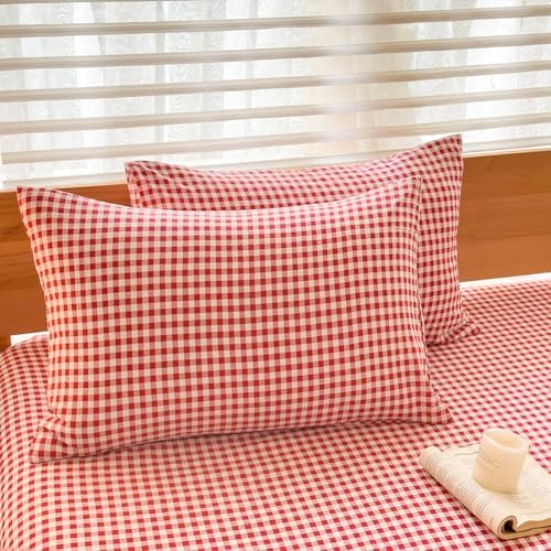 NSNLGSGC Red Gingham Duvet Cover Set, King