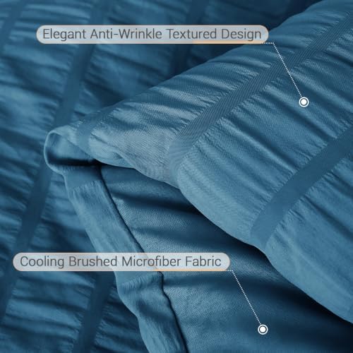 MUXHOMO 7 Pieces King Comforter Set, Seersucker Bed in a Bag King Size, All Season Luxury Bedding Set with Comforter, Flat Sheet, Fitted Sheet, Pillowcases & Shams, Teal