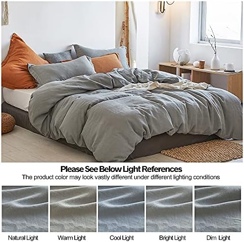 Simple&Opulence 100% Linen Duvet Cover Set 3pcs Basic Style Natural French Washed Flax Solid Color Soft Breathable Farmhouse Bedding with Button Closure - Ultimate Grey, Full