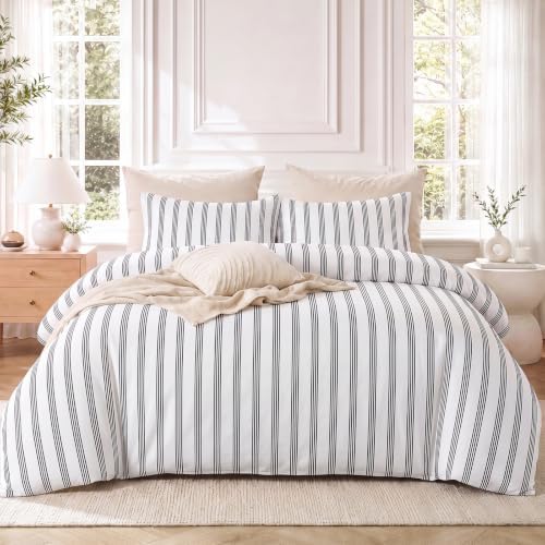Bedbay Striped Duvet Cover Set King Size, 100% Cotton 300TC Sateen, Black Pinstripe Bedding, Soft Smooth Breathable Hotel-Inspired Set, 3 Pieces