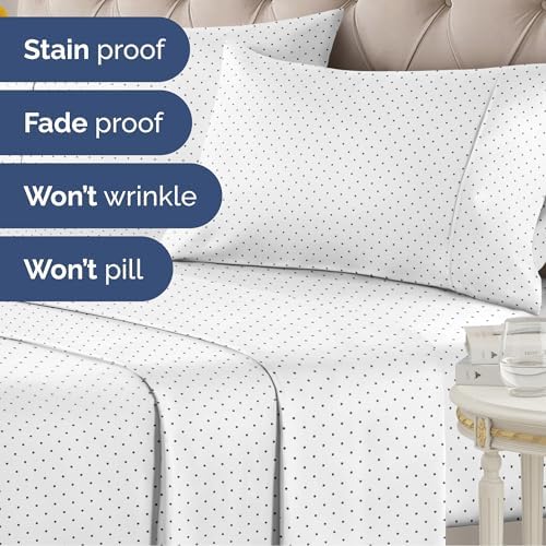 Twin 3 Piece Luxury Striped Sheet Set - Soft, Breathable & Cooling - Dots
