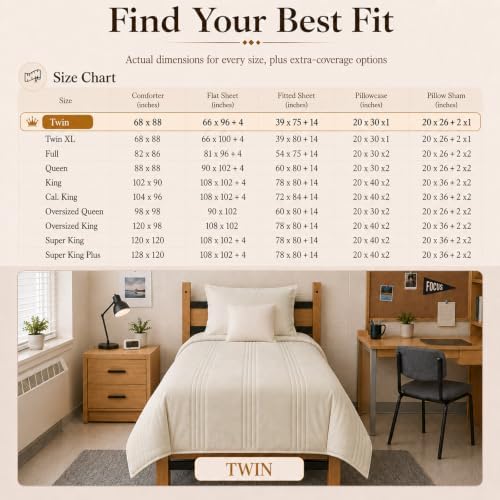 CozyLux Twin Comforter Set Beige - 5 Pieces Complete Bedding Set