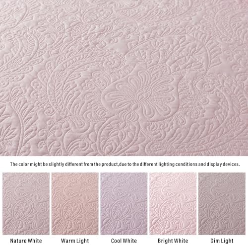 HoneiLife Queen Bedspreads Oversized - 110"x106" Quilt Sets 3-Piece, Quilt Bedding Sets for All Season Use, Reversible Coverlet for Queen Beds-Light Pink