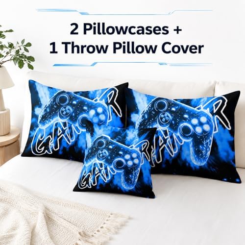 4 Pcs Full Gamer Bedding Sets for Boys, Gaming Full Comforter Set for Boys Beeding Set