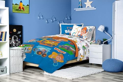Blippi Full Comforter Set 7 Piece Kids Toddler Bedding for Boys, Blue