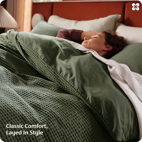 Bedsure PureWoven Cotton Waffle Weave Duvet Cover, King, Duvet Cover Only