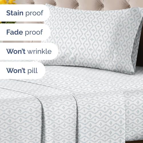 Twin 3 Piece Floral Sheet Set - Soft, Breathable & Cooling - Grey Damask