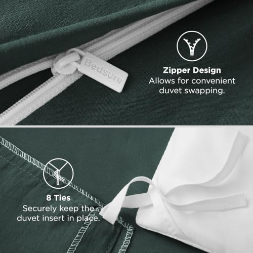 Bedsure Prewashed Duvet Cover King, Cotton-Like Bedding Set, Forest Green
