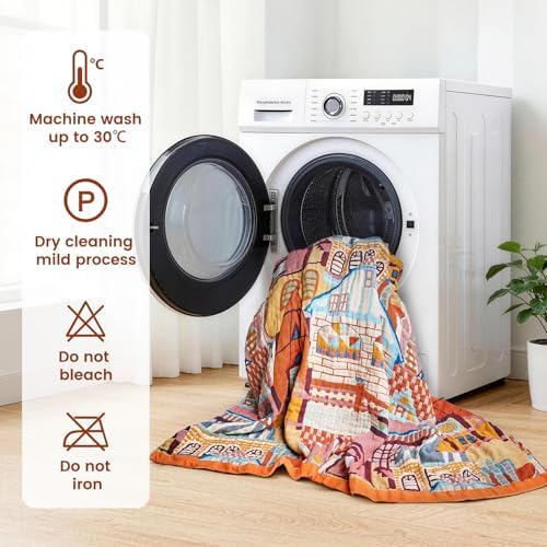 MSGKV Roman Castle Cotton Throw Blanket 60"x80" Art Woven Twin Blanket