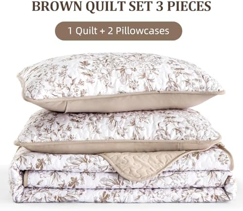 WONGS BEDDING California King Quilt, Brown Botanical Lightweight Bedspread