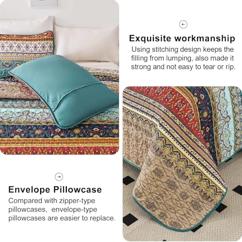 WONGS BEDDING Boho Twin Quilt Set, 2 Pieces Bedspread Bedding,Brown Green