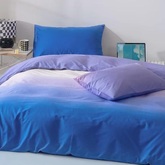 CLOTHKNOW Blue Purple Full Size Comforter Set Blue Gradient Bedding Comforter Sets Soft Blue White Comforter with 2 x Pillow Cases