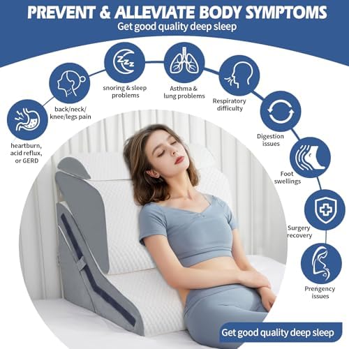 4Pcs Orthopedic Bed Wedge Pillow Set with 4Pcs Replacement Pillowcase, Incline Wedge Pillow for Back Pain Relief/Sleeping/Snoring/Post Surgery/Leg Elevation 20-in-1 Adjustable Memory Foam Wedge Pillow