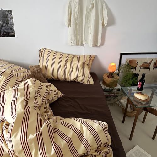 mixinni Retro Striped Duvet Cover Set California King - 100% Natural Cotton 3-Piece Vintage Red Stripes Pattern Printed Bedding Set, Soft Breathable Comforter Cover with Zipper Closure & Corner Ties