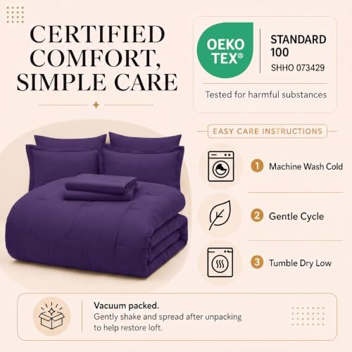 CozyLux Queen Comforter Set Purple, 7 Pieces Bed in a Bag