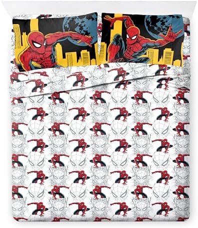 Jay Franco Kids Comforter Set Includes Sheets and Pillow Covers - Soft and Cozy Bed Set for Stylish Room Decor, Official Licensed Bedding, Black - Spiderman, 7 Piece Queen