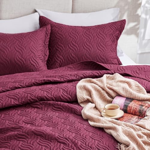 Love's cabin Twin Quilt Set, Lightweight Bedspread Comforter, Burgundy