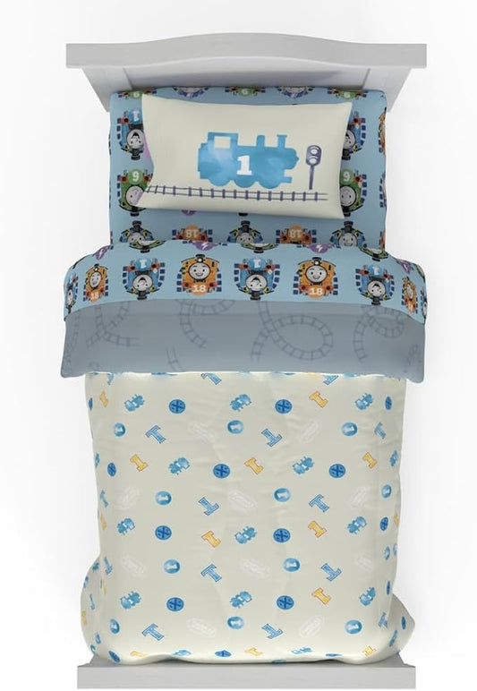 Thomas & Friends 4 Piece Toddler Bed Set โ Super Soft & Cozy Reversible Microfiber Comforter and Sheets (Officially Licensed Product) by Franco