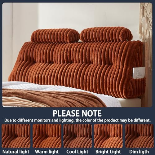 Rycwola Faux Fur Headboard Pillow with 2 Pack Neck Roll Pillow Large Headboard Pillow Soft and Supportive with Removable Cover (Brown, King)