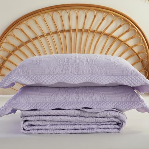 EVENHUG Oversized King Bedspreads California King Quilt Set with Pillow Shams Extra Wide Large King Size Quilts Lightweight Coverlet Bedding Sets Purple 120"x128"