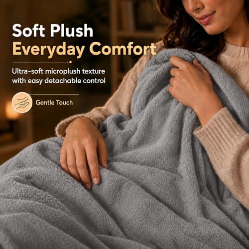 Electric Heated Blanket 84"x90" Queen Size, Light Grey