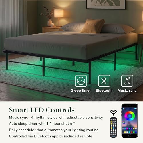 Zinus Rumi Heavy Duty Metal Platform Bed Frame, RGB LED Lights, Twin