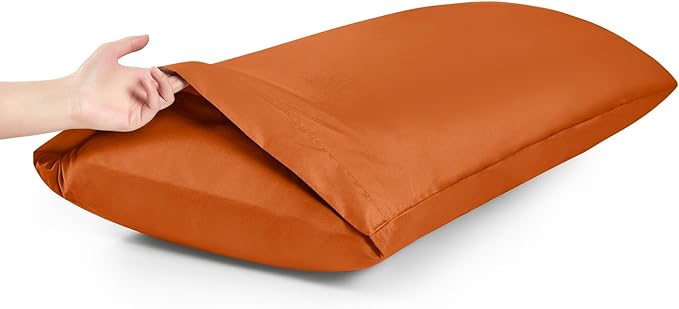 MILVOWOC 2Pcs Brushed Microfiber Body Pillowcases - 20 x 55 Inch, Burnt Orange Pillow Case Set Non Slip Envelope Pillow Cover with Moisture Absorption and Anti-Wrinkle