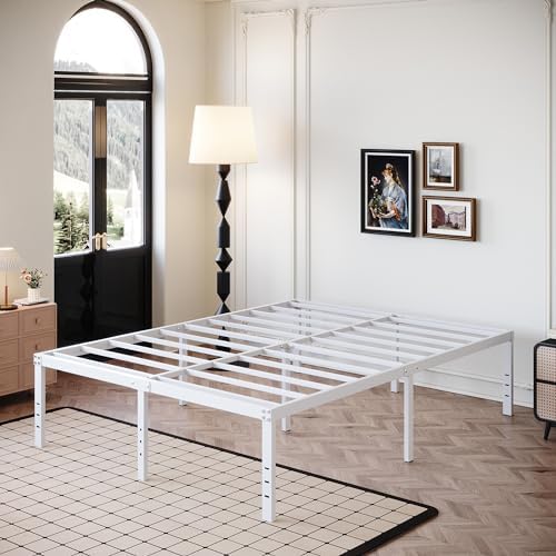 DiaOutro 18 Inch White Full Size Bed Frame with High Storage
